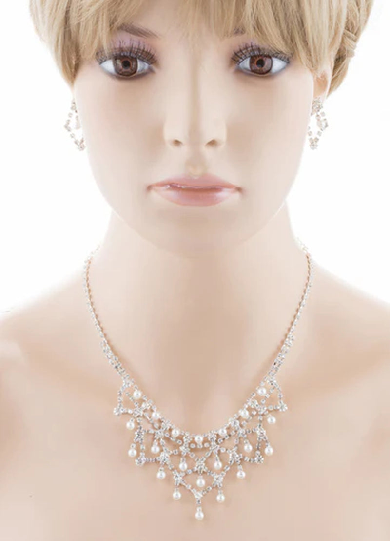 Bridal Wedding Jewelry Set Crystal Rhinestone Pearl WT